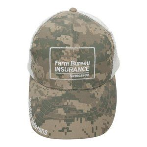 Farm Bureau Camo Mesh Snapback Cap Trucker Hunting Saluting Veterans Hat